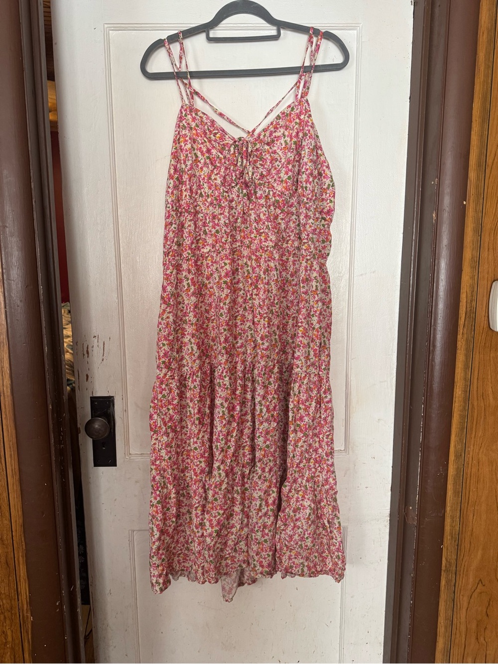 Time and Tru XXXL 22 Pink Floral Tiered Maxi Dress Strappy Back